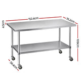 Cefito 1524x762mm Stainless Steel Kitchen Bench w/ Splashback Work Table Prep Bench Commercial 430