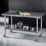 Cefito 1524x762mm Stainless Steel Kitchen Bench w/ Splashback Work Table Prep Bench Commercial 430