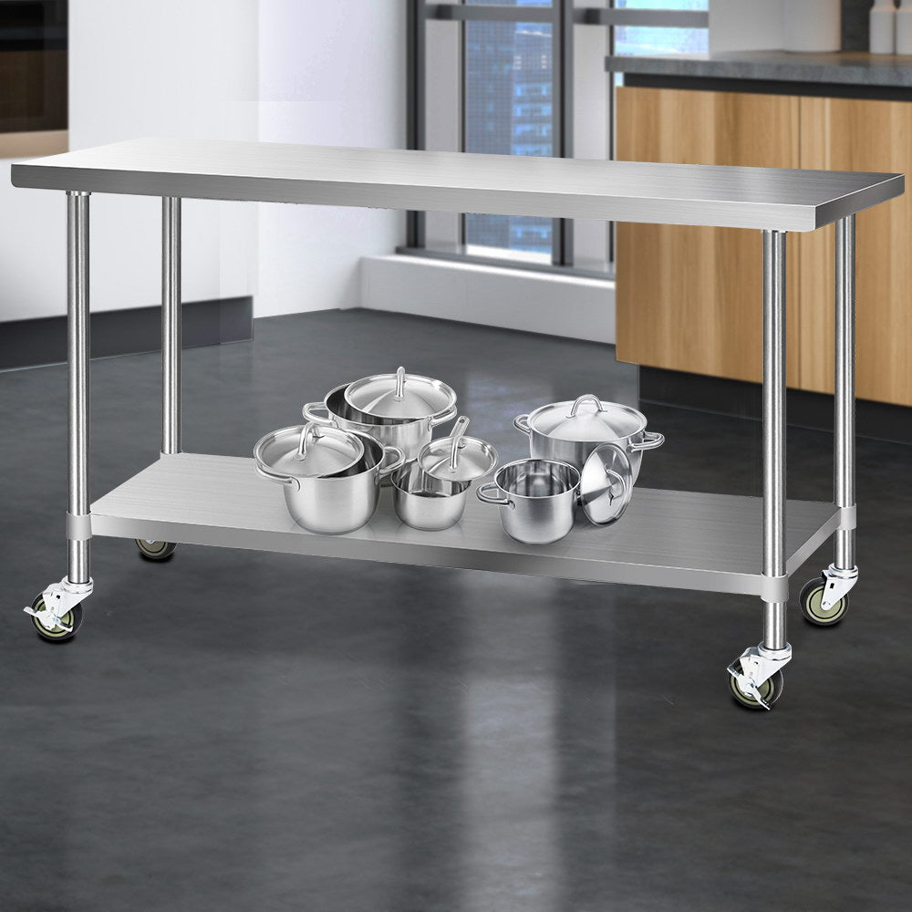 Kitchen Sinks: Cefito 1829x610mm Stainless Steel Kitchen Bench with Wheels 430