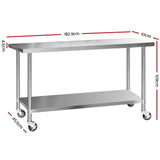 Kitchen Sinks: Cefito 1829x610mm Stainless Steel Kitchen Bench with Wheels 430