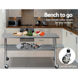 Kitchen Sinks: Cefito 1829x610mm Stainless Steel Kitchen Bench with Wheels 430