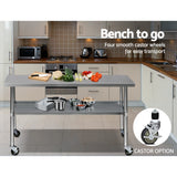 Kitchen Sinks: Cefito 1829x610mm Stainless Steel Kitchen Bench with Wheels 430
