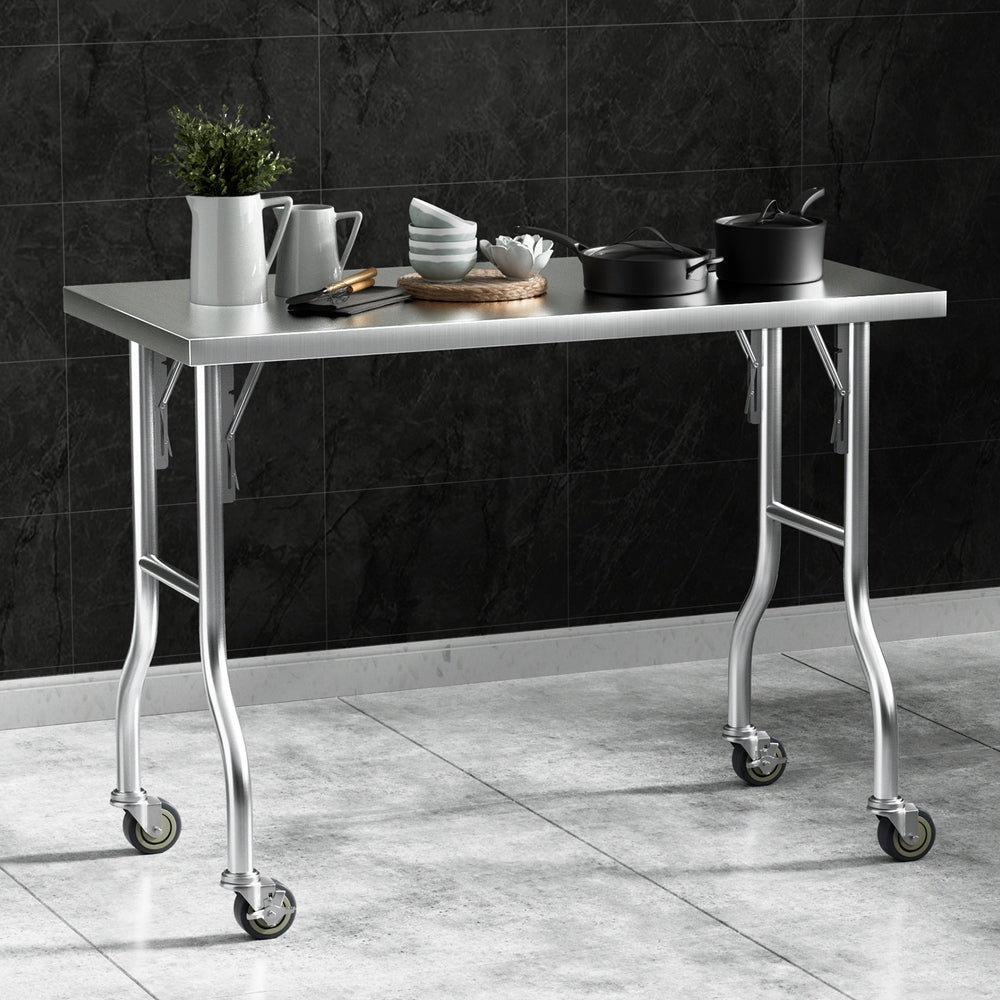 Kitchen Sinks: Cefito Stainless Steel Kitchen Benches Work Bench Wheels 122X61CM 430