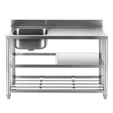 Cefito Stainless Steel Kitchen Bench Work Table with Sink Splashback 120cm