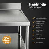 Cefito Stainless Steel Kitchen Bench Work Table with Sink Splashback 120cm
