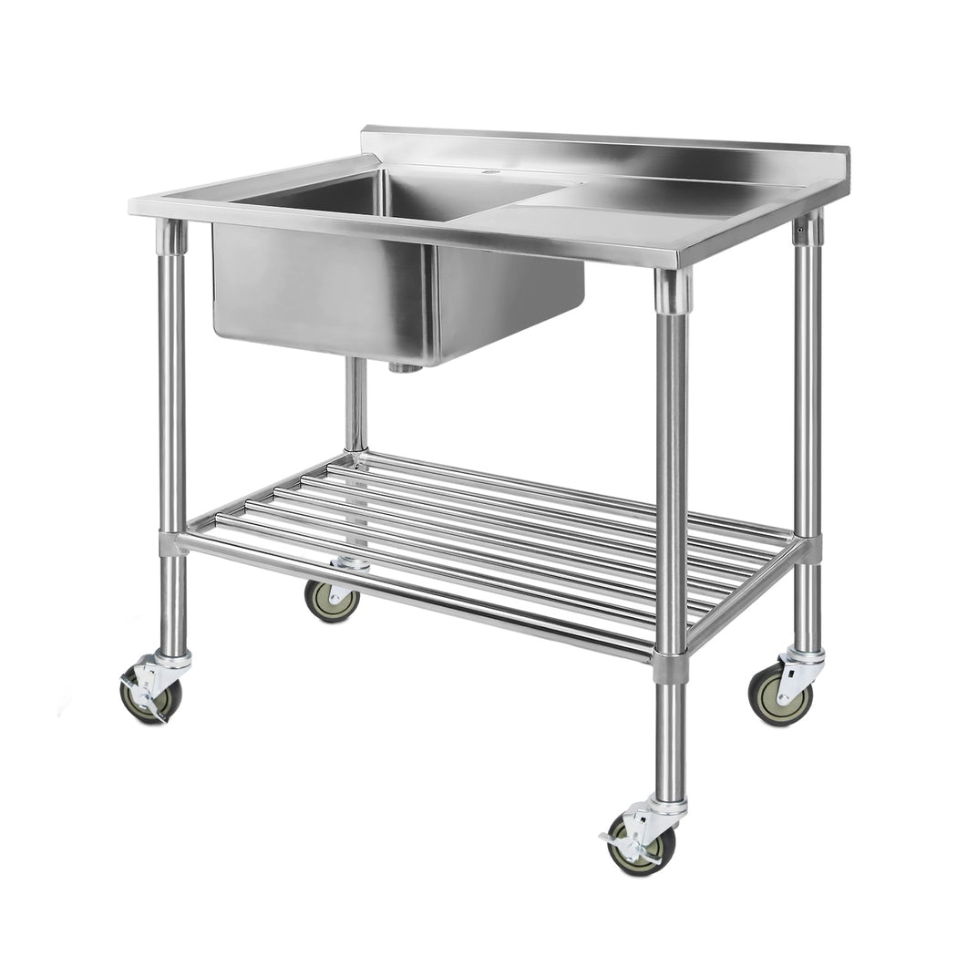 Kitchen Sinks: Cefito Stainless Steel Sink Bench Kitchen Work Benches Bowl Wheels 304