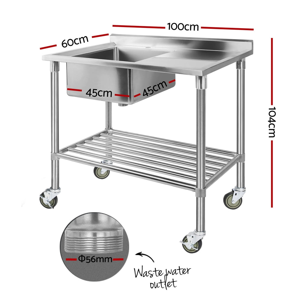 Kitchen Sinks: Cefito Stainless Steel Sink Bench Kitchen Work Benches Bowl Wheels 304