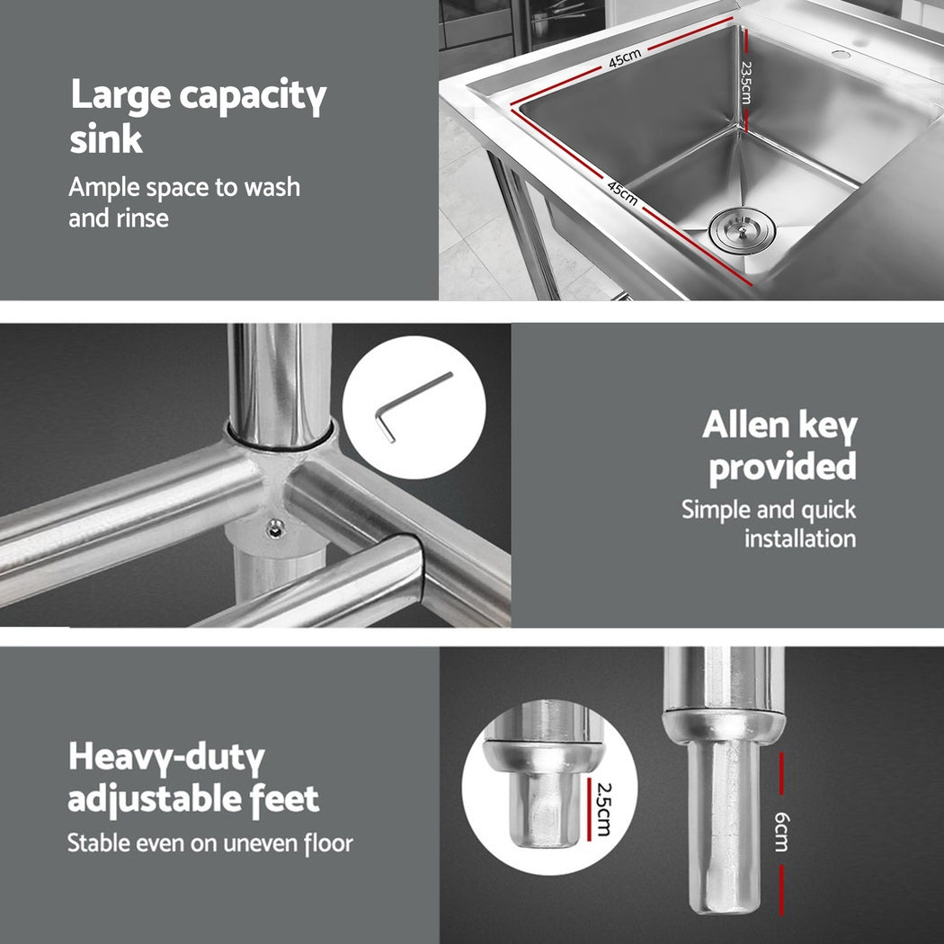 Kitchen Sinks: Cefito Stainless Steel Sink Bench Kitchen Work Benches Bowl Wheels 304