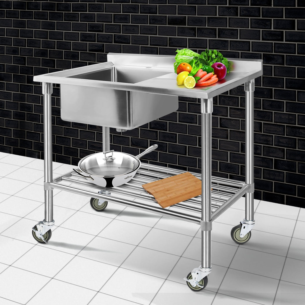 Kitchen Sinks: Cefito Stainless Steel Sink Bench Kitchen Work Benches Bowl Wheels 304
