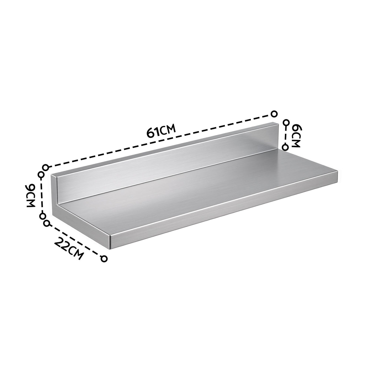 Cefito 610 x 220mm 430 Stainless Steel L-Shaped Kitchen Wall Shelf