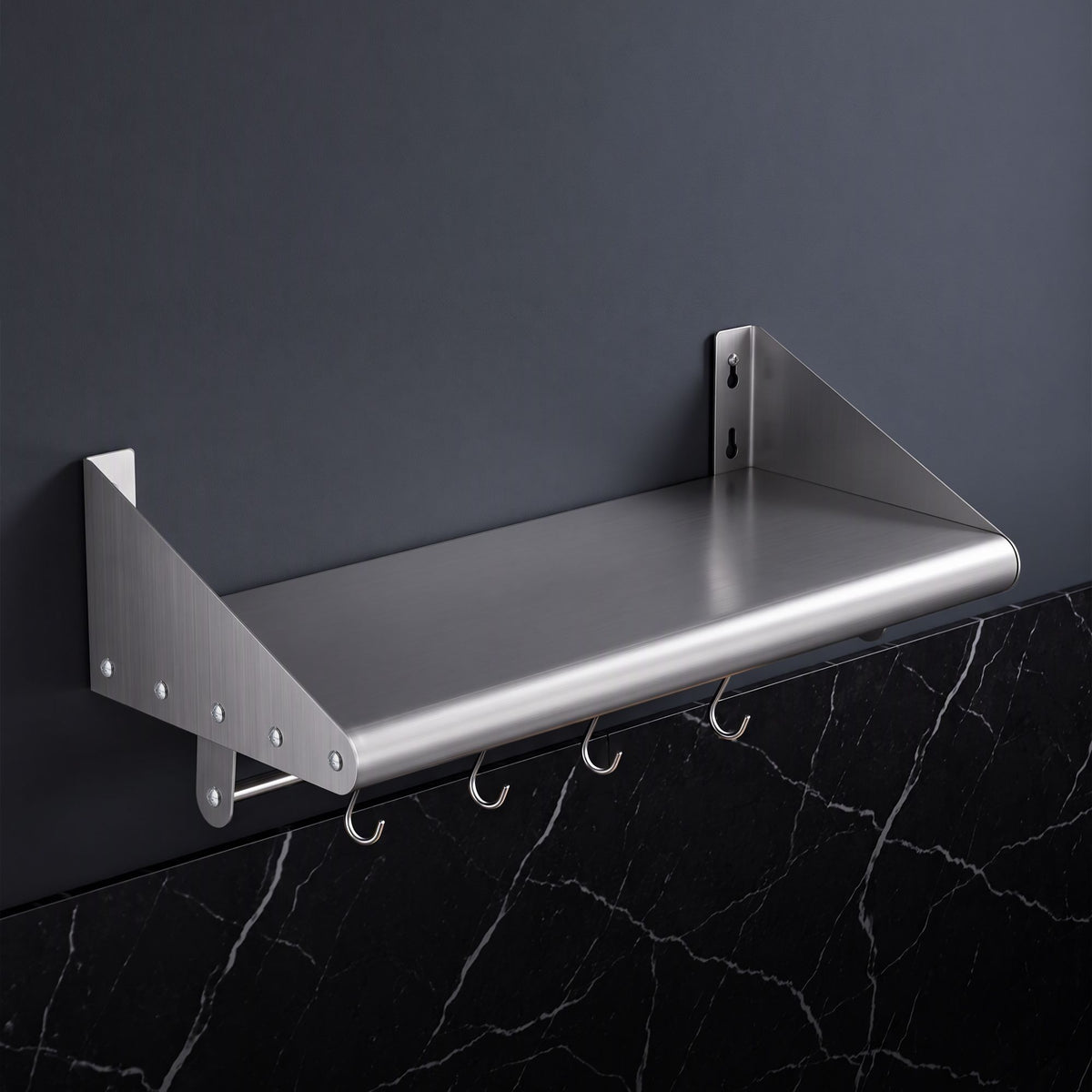 Cefito 610mm 430 Stainless Steel Wall Shelf with Hooks and Side Guards