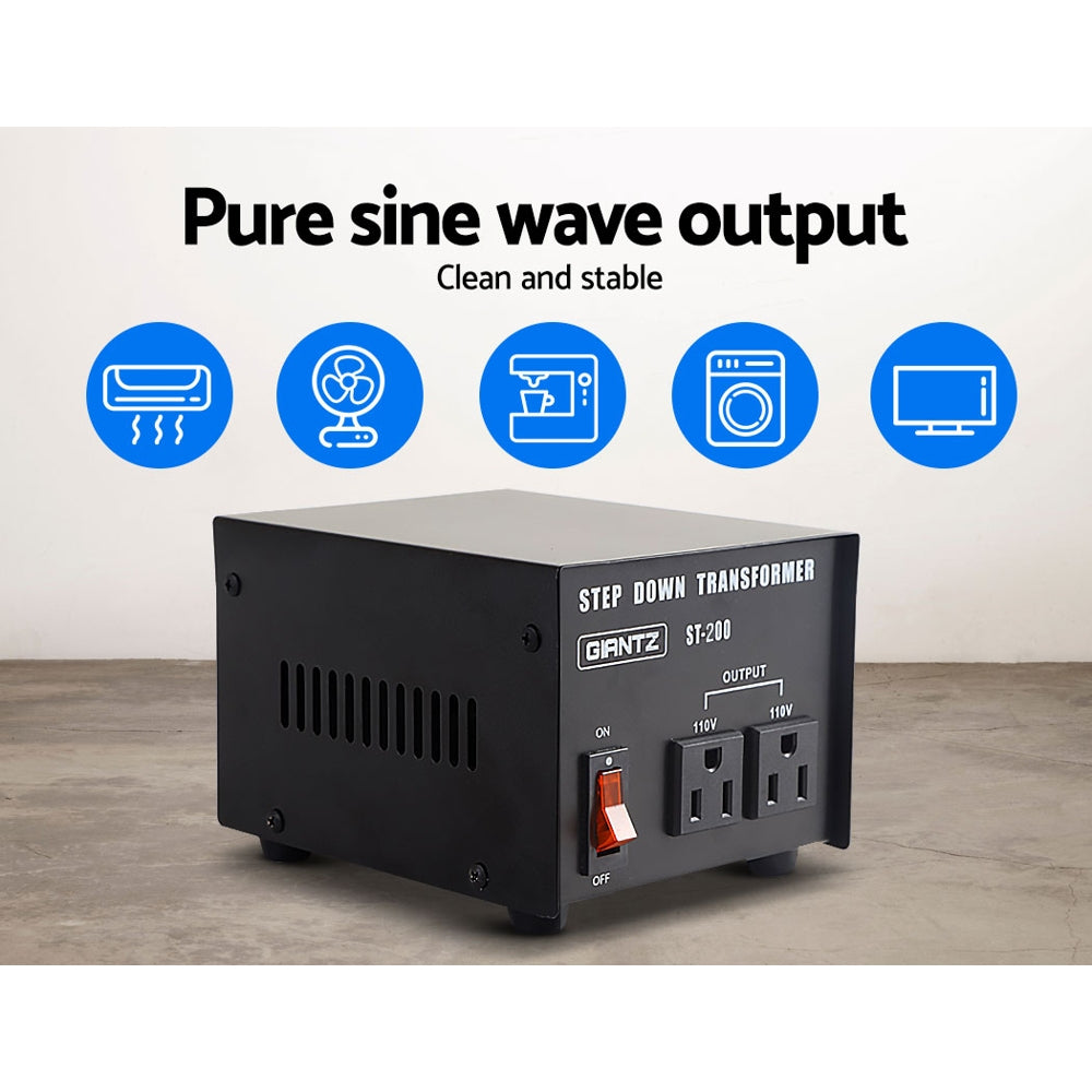 Transformers & Regulators: Giantz Step Down Transformer 200W 240V TO 110V Stepdown Voltage Converter AU-US
