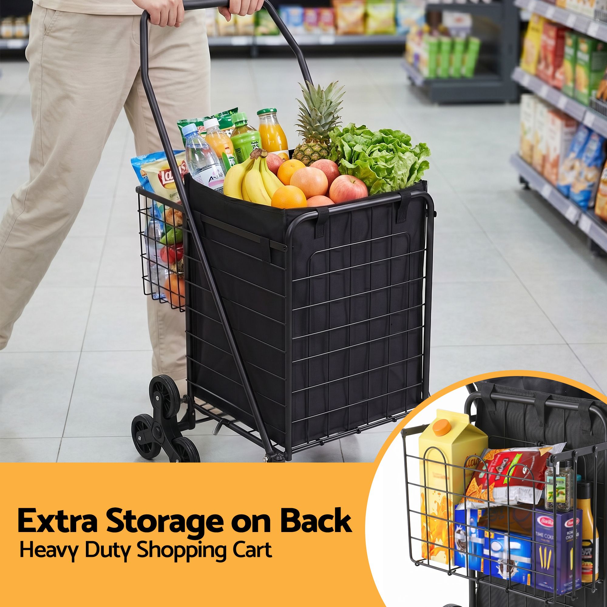 Emajin Shopping Trolley Cart Folding Aluminium Utility Cart Black