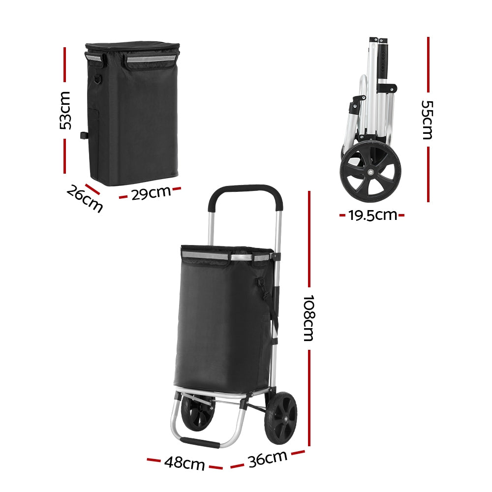 Kitchen & Dining Trolleys: Emajin Shopping Trolley Cart Foldable 45KG Black