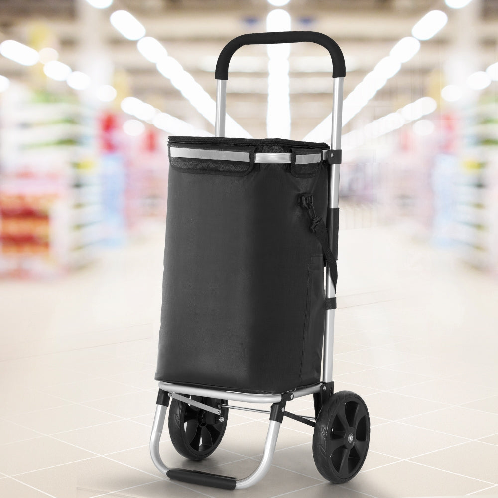 Kitchen & Dining Trolleys: Emajin Shopping Trolley Cart Foldable 45KG Black