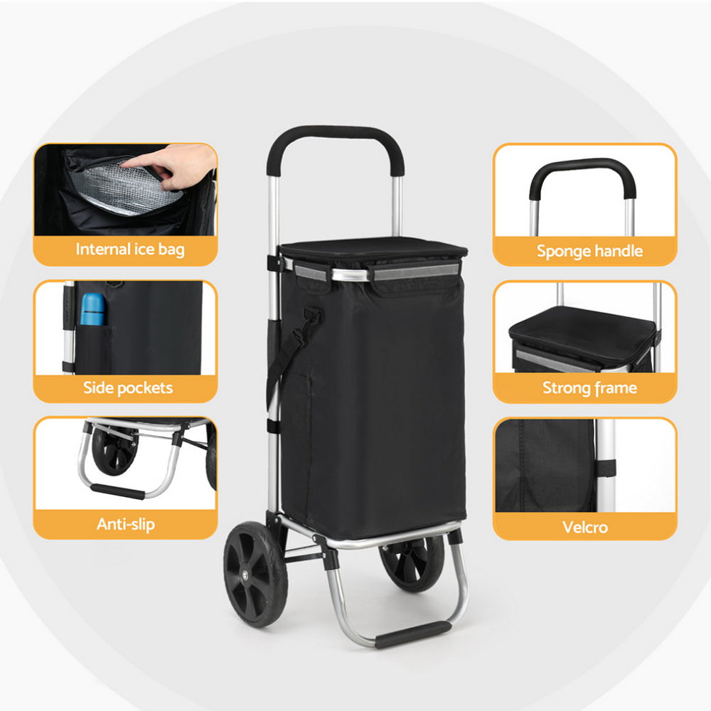 Kitchen & Dining Trolleys: Emajin Shopping Trolley Cart Foldable 45KG Black