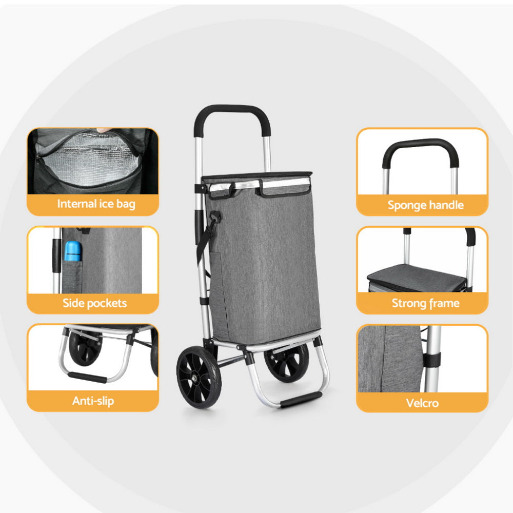 Kitchen & Dining Trolleys: Emajin Shopping Trolley Cart 45KG Foldable Grey