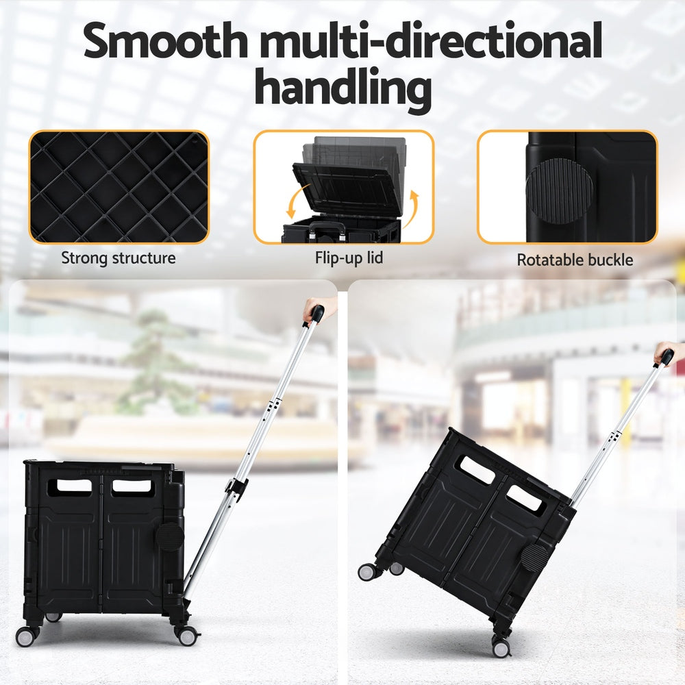 Kitchen & Dining Trolleys: Emajin Shopping Trolley Cart 75L Foldable Black