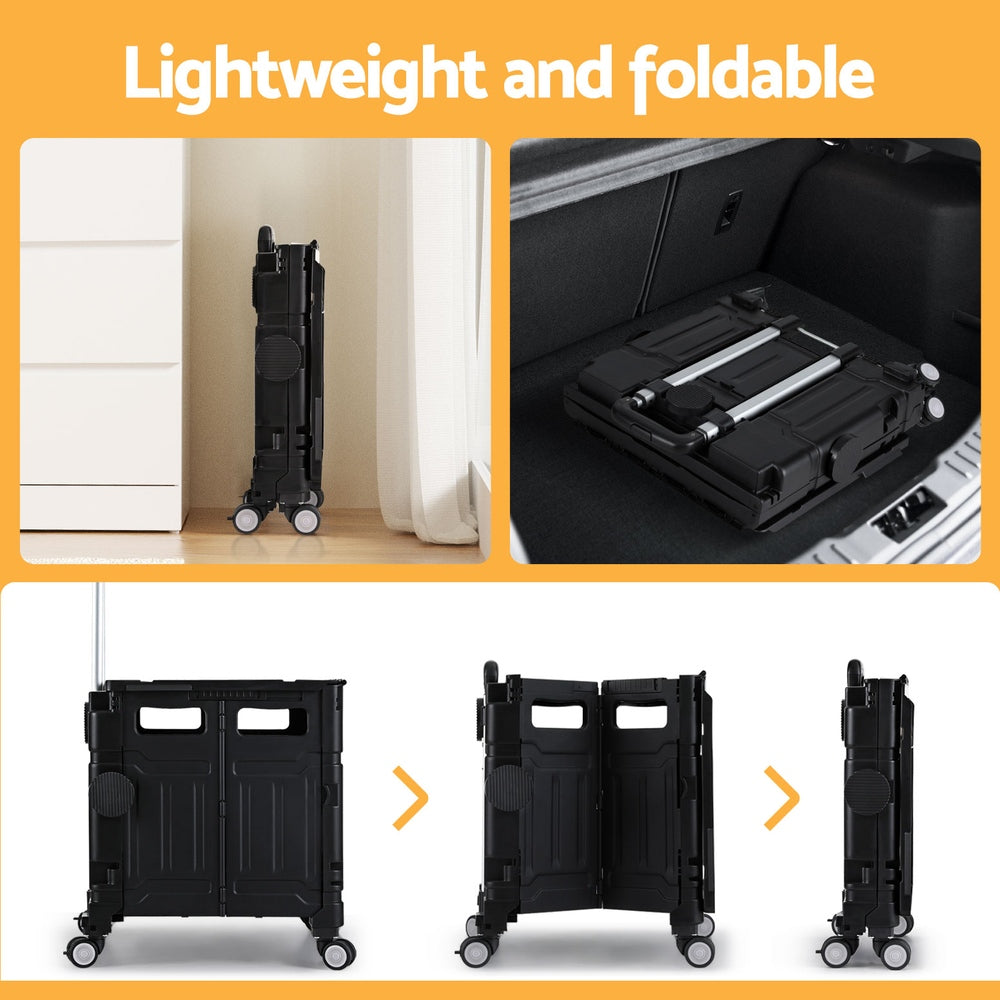 Kitchen & Dining Trolleys: Emajin Shopping Trolley Cart 75L Foldable Black