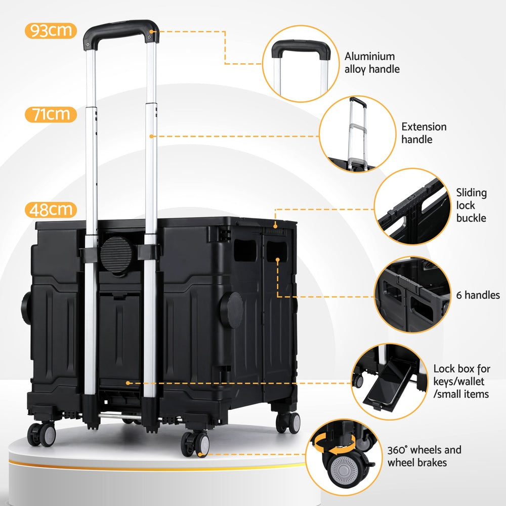 Kitchen & Dining Trolleys: Emajin Shopping Trolley Cart 75L Foldable Black