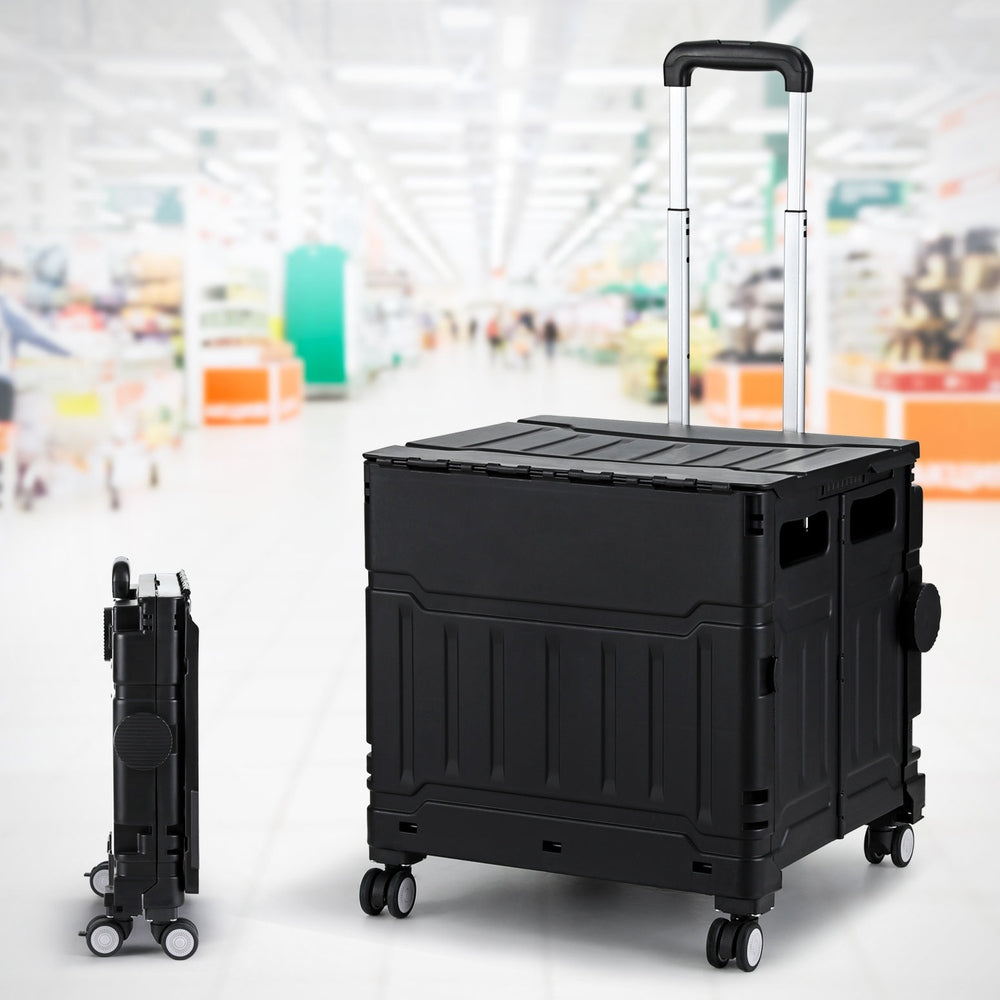 Kitchen & Dining Trolleys: Emajin Shopping Trolley Cart 75L Foldable Black