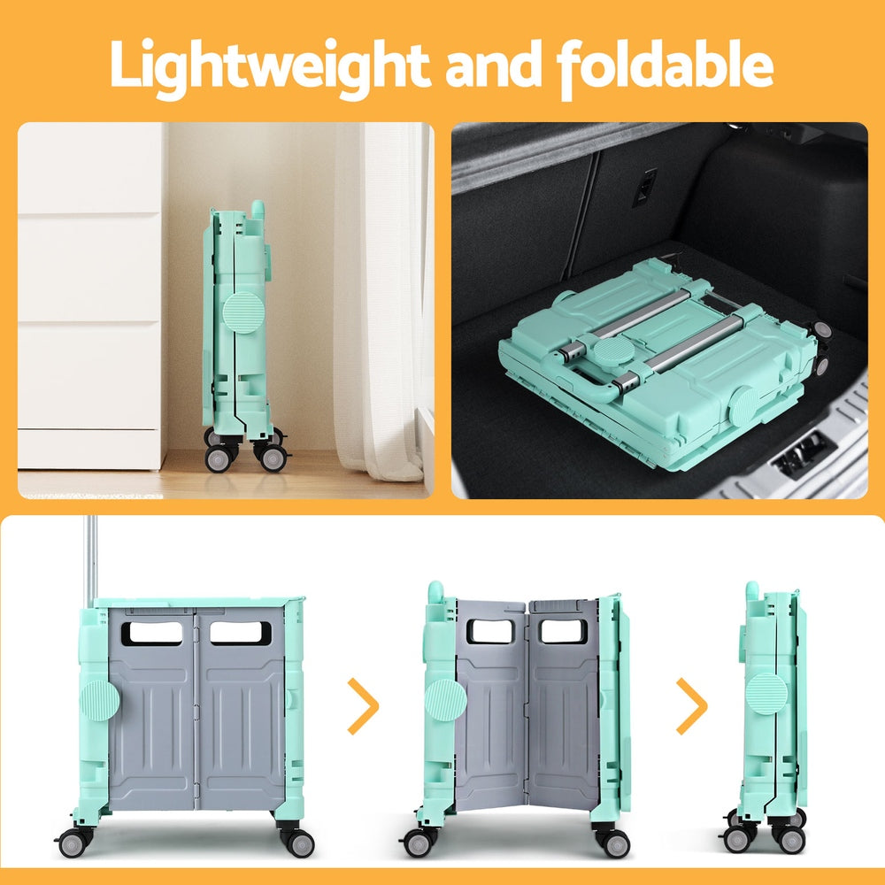 Kitchen & Dining Trolleys: Emajin Shopping Trolley Cart 75L Foldable Green