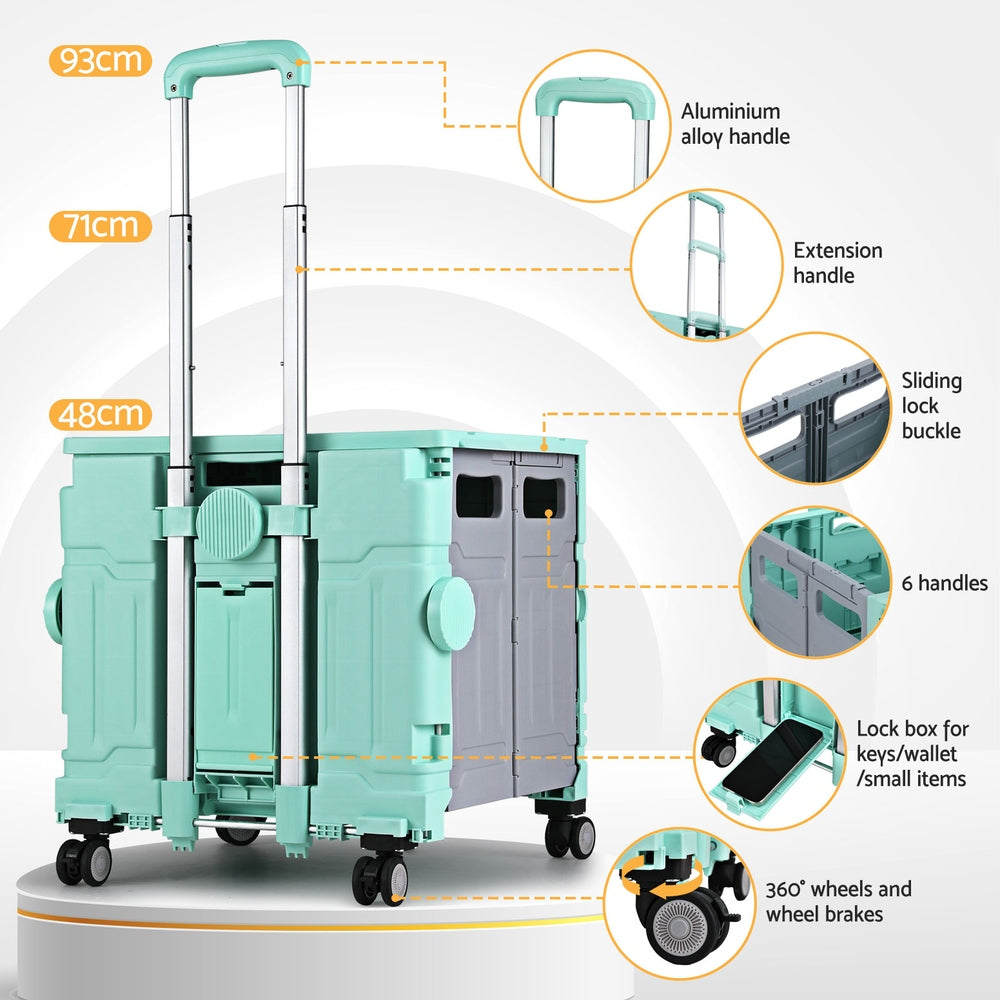 Kitchen & Dining Trolleys: Emajin Shopping Trolley Cart 75L Foldable Green