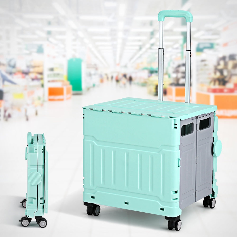 Kitchen & Dining Trolleys: Emajin Shopping Trolley Cart 75L Foldable Green