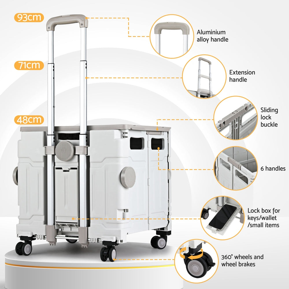 Kitchen & Dining Trolleys: Emajin Shopping Trolley Cart 75L Foldable White