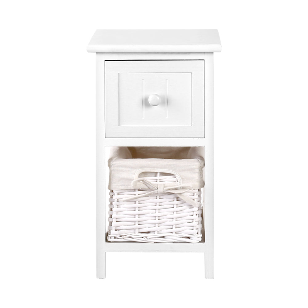 Bedside Tables: Artiss Bedside Table 1 Drawer with Basket Rustic White X2