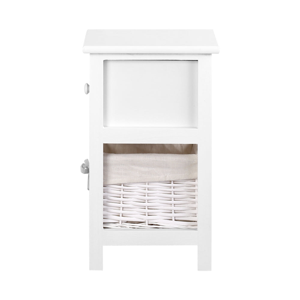 Bedside Tables: Artiss Bedside Table 1 Drawer with Basket Rustic White X2