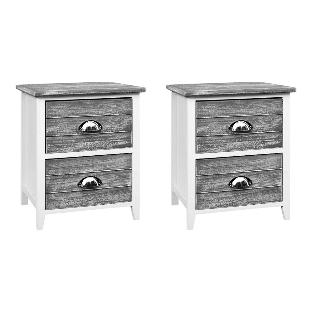 Bedside Tables: Artiss Bedside Table 2 Drawers Vintage X2 - THYME Grey