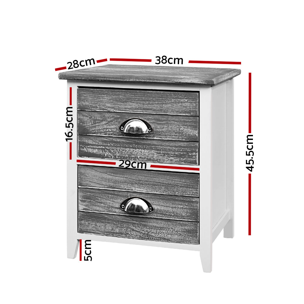 Bedside Tables: Artiss Bedside Table 2 Drawers Vintage X2 - THYME Grey