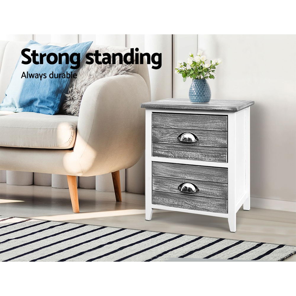 Bedside Tables: Artiss Bedside Table 2 Drawers Vintage X2 - THYME Grey