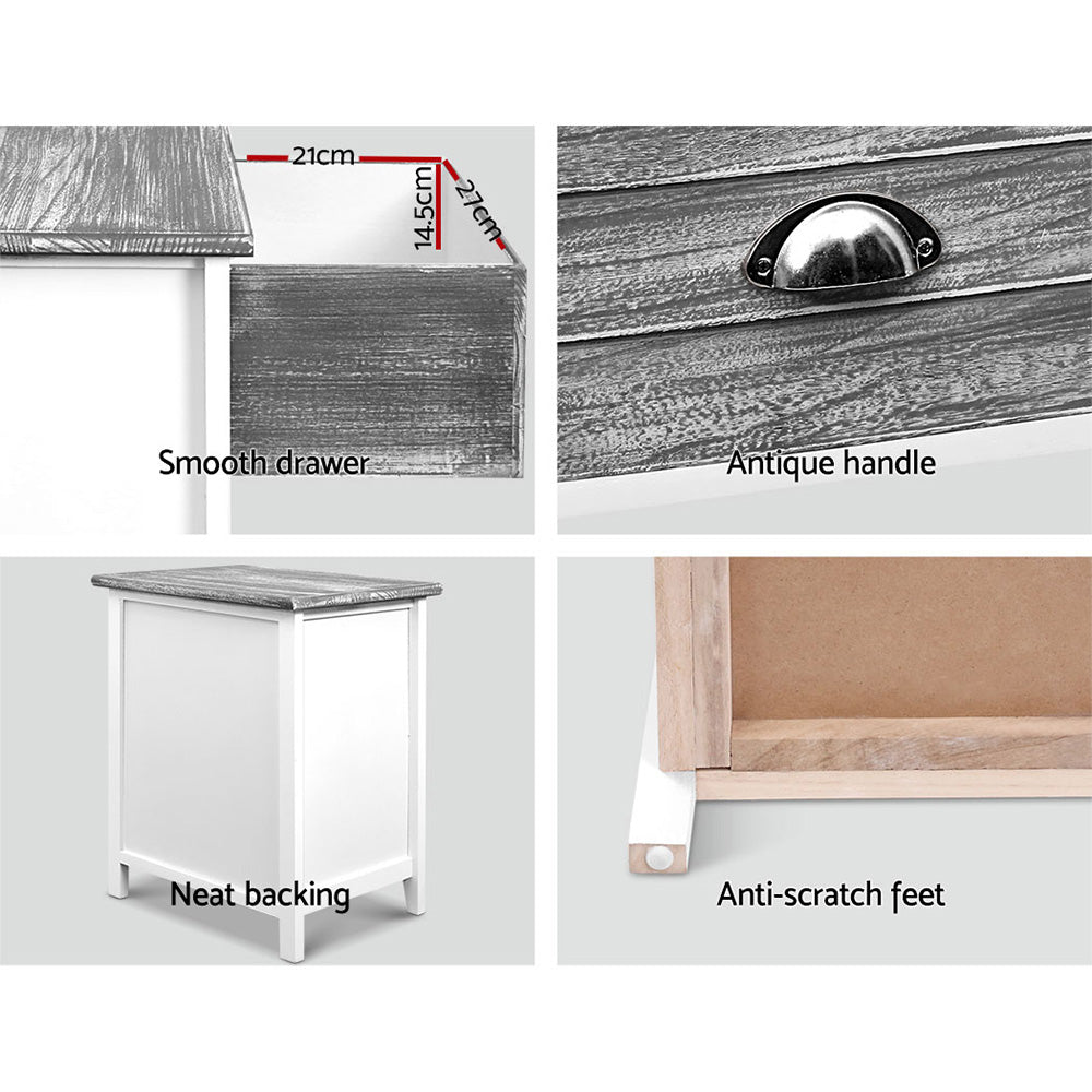 Bedside Tables: Artiss Bedside Table 2 Drawers Vintage X2 - THYME Grey