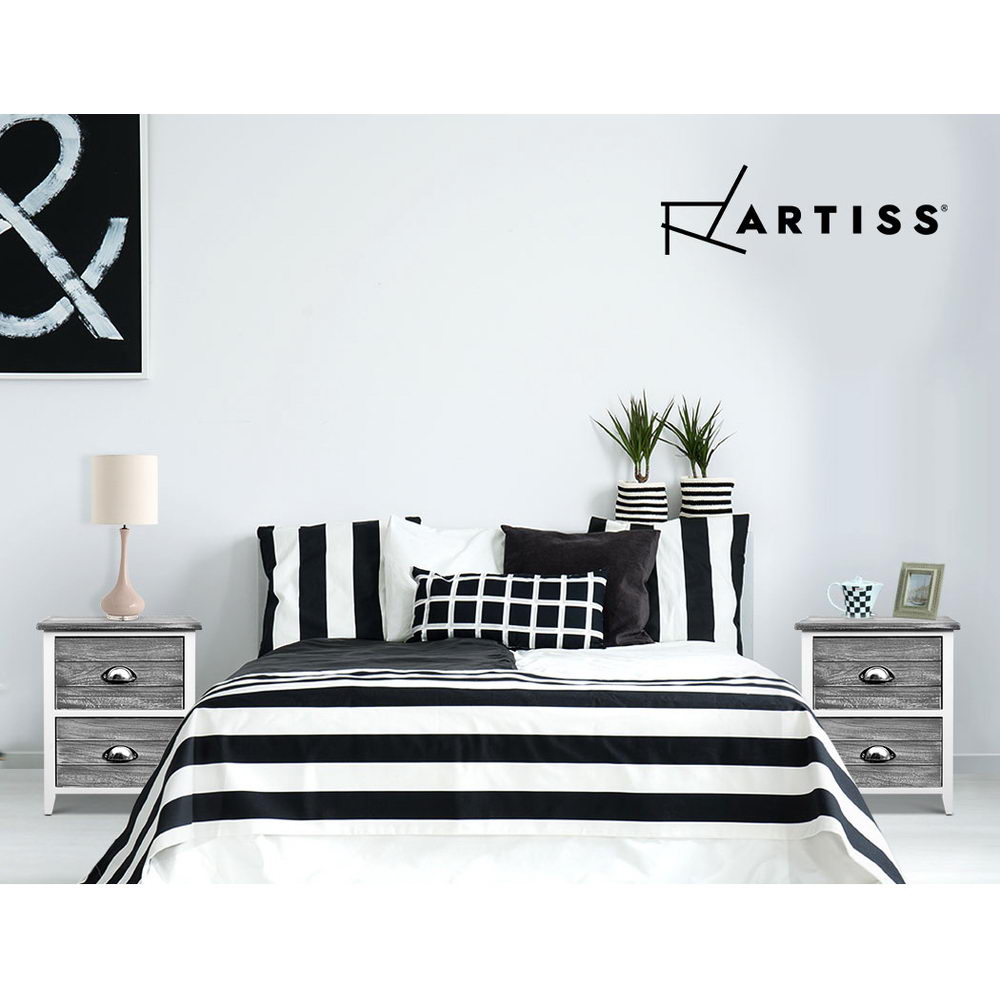 Bedside Tables: Artiss Bedside Table 2 Drawers Vintage X2 - THYME Grey