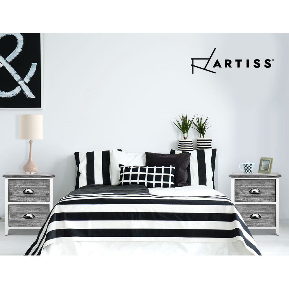 Bedside Tables: Artiss Bedside Table 2 Drawers Vintage X2 - THYME Grey