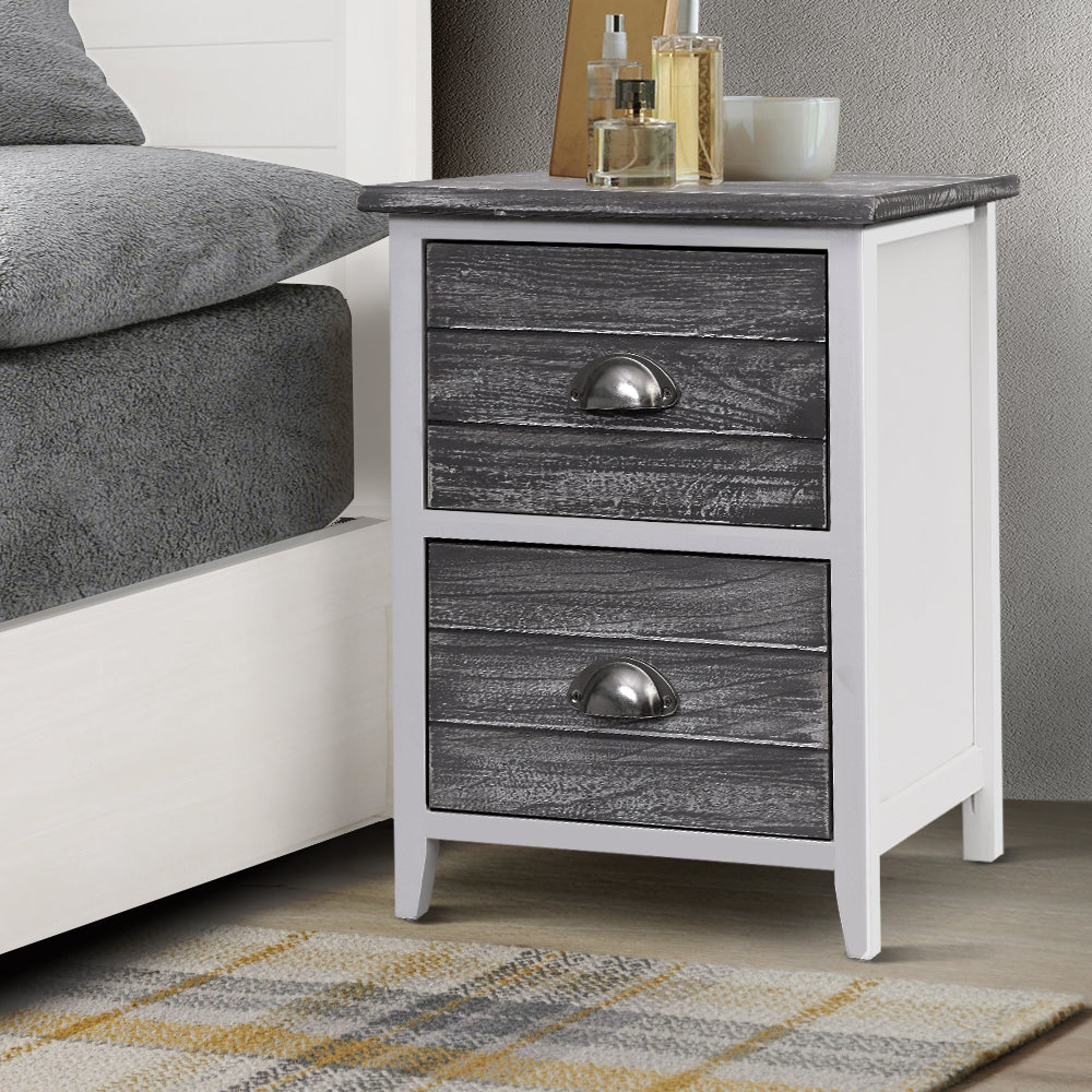 Bedside Tables: Artiss Bedside Table 2 Drawers Vintage X2 - THYME Grey