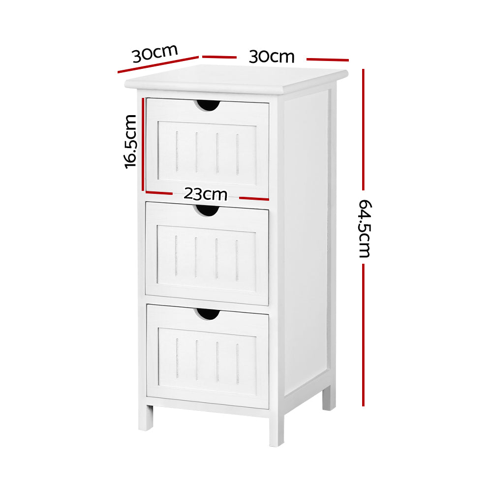 Bedside Tables: Artiss Bedside Table Bathroom Storage Cabinet 3 Drawers White
