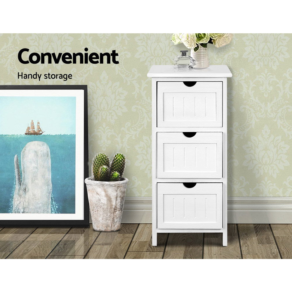 Bedside Tables: Artiss Bedside Table Bathroom Storage Cabinet 3 Drawers White