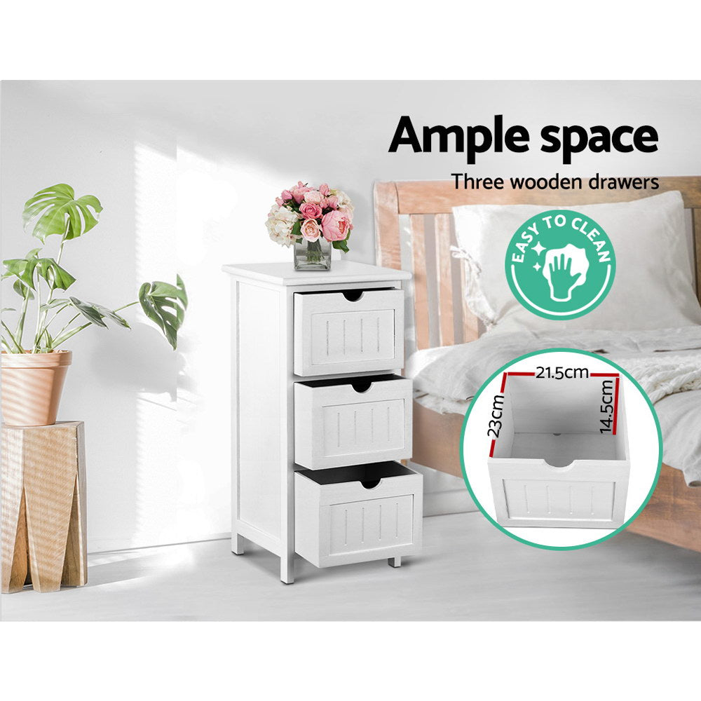 Bedside Tables: Artiss Bedside Table Bathroom Storage Cabinet 3 Drawers White