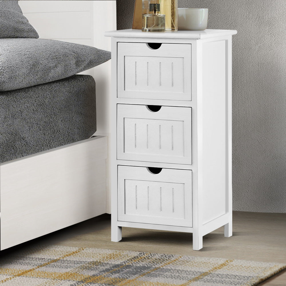 Bedside Tables: Artiss Bedside Table Bathroom Storage Cabinet 3 Drawers White