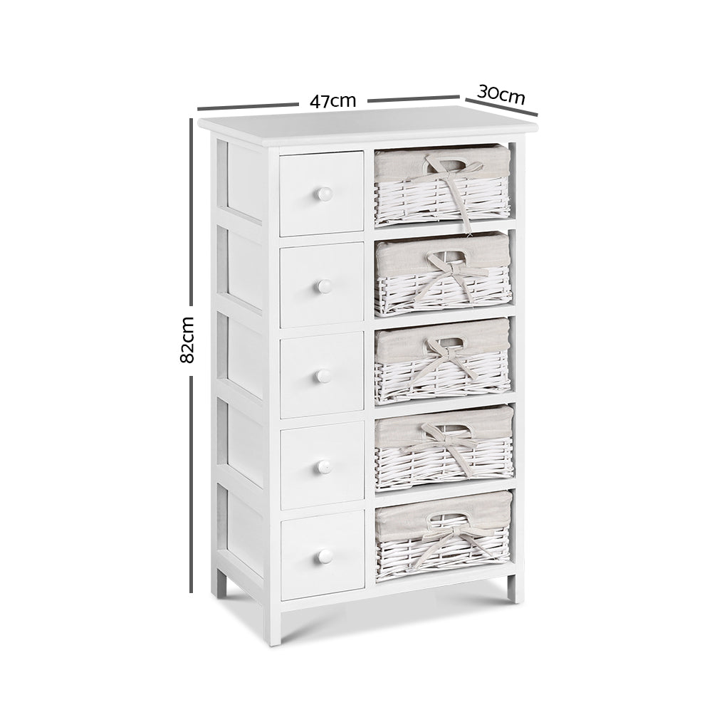 Clothing & Wardrobe Storage: Artiss 5 Chest of Drawers with 5 Baskets - MAY