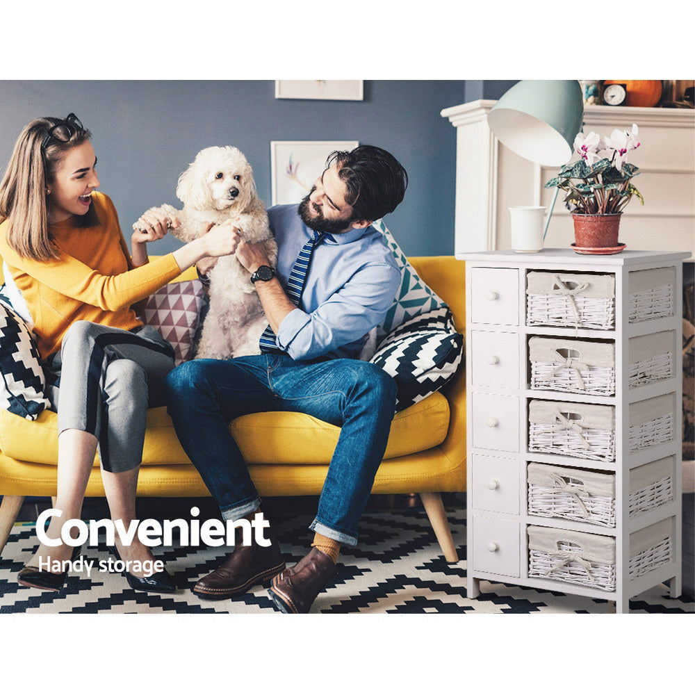Clothing & Wardrobe Storage: Artiss 5 Chest of Drawers with 5 Baskets - MAY