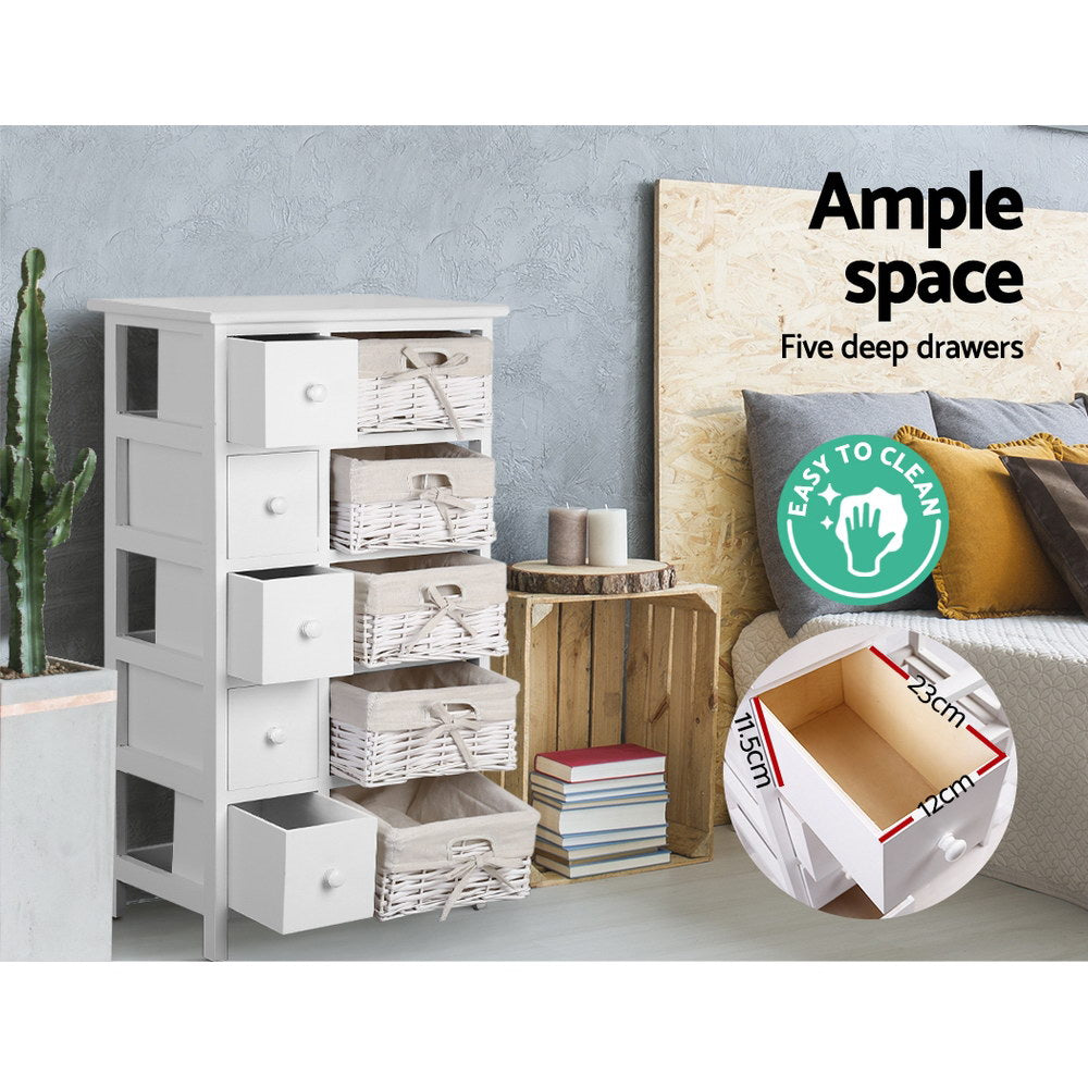 Clothing & Wardrobe Storage: Artiss 5 Chest of Drawers with 5 Baskets - MAY