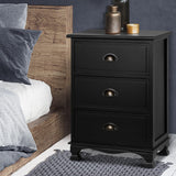 Bedside Tables: Artiss Bedside Table 3 Drawers Vintage - THYME Black