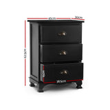 Bedside Tables: Artiss Bedside Table 3 Drawers Vintage - THYME Black