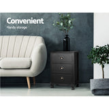 Bedside Tables: Artiss Bedside Table 3 Drawers Vintage - THYME Black