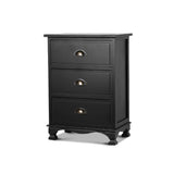 Bedside Tables: Artiss Bedside Table 3 Drawers Vintage - THYME Black