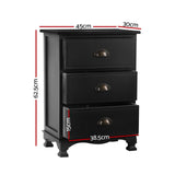Artiss 2x Bedside Table 3 Drawers Vintage - THYME Black
